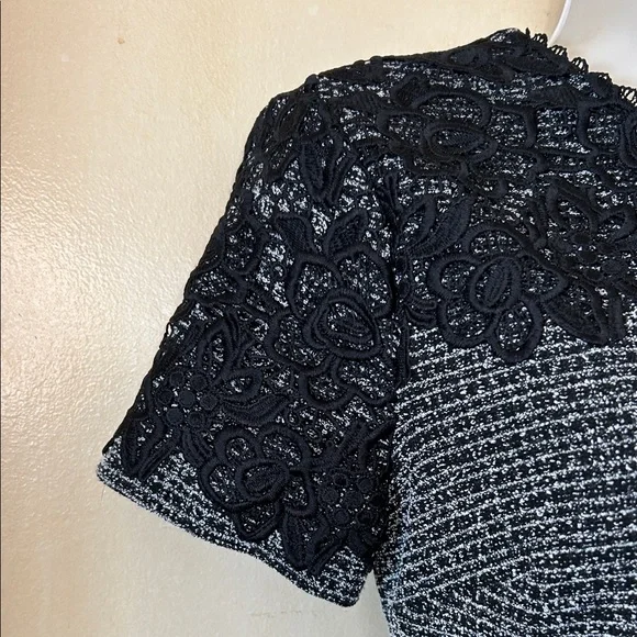 Karl Lagerfeld Black and Gray Tweed Lace-Trim Midi Dress size 2 - Picture 4 of 13